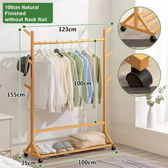 Portable Coat Stand Rack Rail Clothes Hat Garment Hanger Hook with Shelf Bamboo 9 Hook without Rack Rail Natural Finished - ozily
