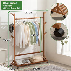 Portable Coat Stand Rack Rail Clothes Hat Garment Hanger Hook with Shelf Bamboo 9 Hook without Rack Rail Dark Brown Finished - ozily