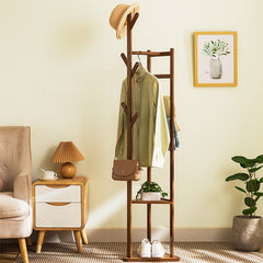 Bamboo Clothes Coat Rack Garment Stand Shelf Tree Hanger Bag Hat Hook Holder Dark Brown - ozily