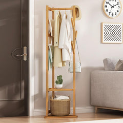 Bamboo Clothes Coat Rack Garment Stand Shelf Tree Hanger Bag Hat Hook Holder Natural - ozily