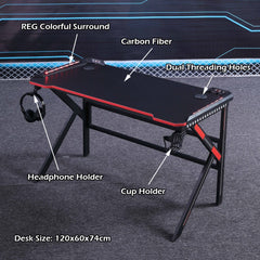 Gaming Desk Desktop PC Computer Desks Desktop Racing Table Office Laptop Home K-Shaped Legs Black 140cm - ozily
