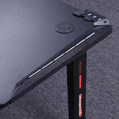 140cm RGB Gaming Desk Home Office Carbon Fiber Led Lights Game Racer Computer PC Table L-Shaped Black - ozily