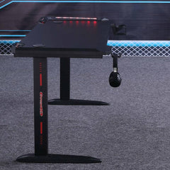 140cm RGB Gaming Desk Home Office Carbon Fiber Led Lights Game Racer Computer PC Table L-Shaped Black - ozily