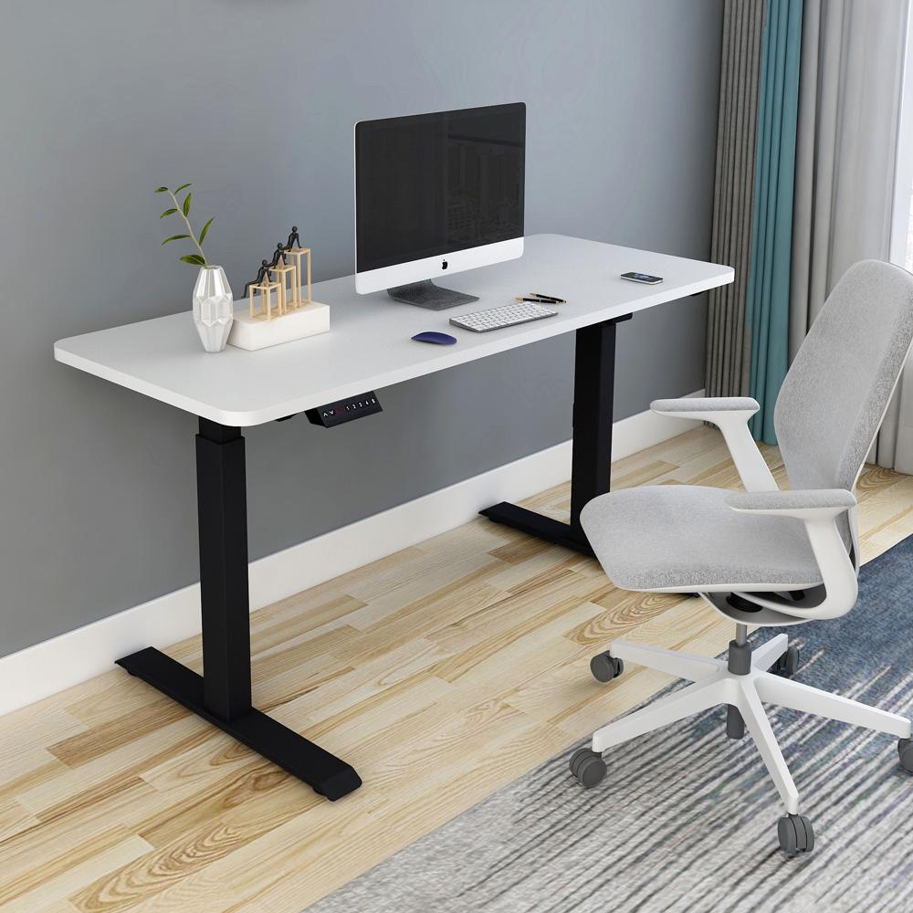 120cm Standing Desk Height Adjustable Sit Black Stand Motorised Dual Motors Frame White Top - ozily