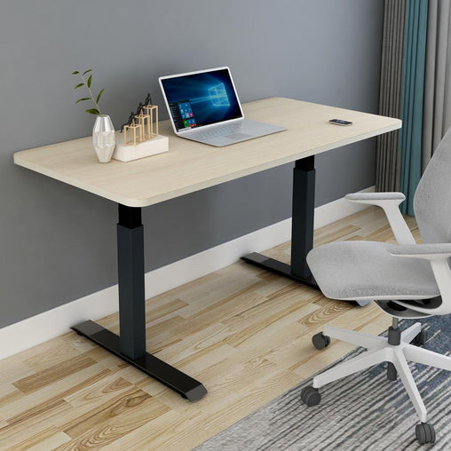 140cm Standing Desk Height Adjustable Sit Black Stand Motorised Dual Motors Frame Birch  Top - ozily