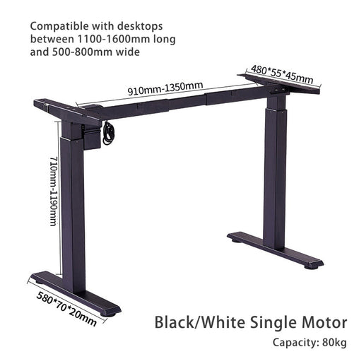 Standing Desk Height Adjustable Sit Stand Motorised Black Dual Motors Frame 120cm Black Top - ozily