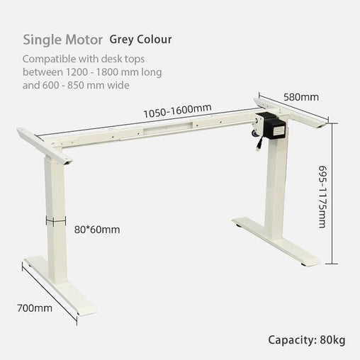 Standing Desk Height Adjustable Sit Stand Motorised Grey Dual Motors Frame 120cm Black Top - ozily