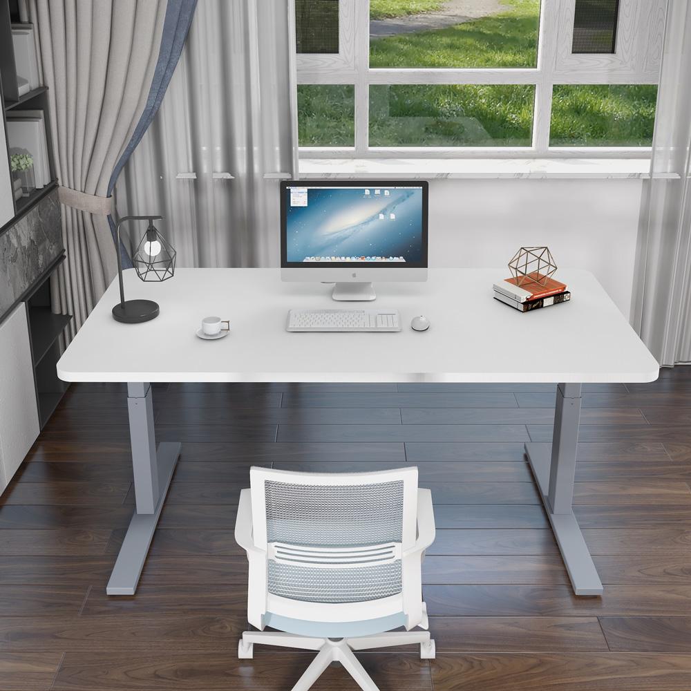 Standing Desk Height Adjustable Sit Stand Motorised Grey Dual Motors Frame 120cm White Top - ozily