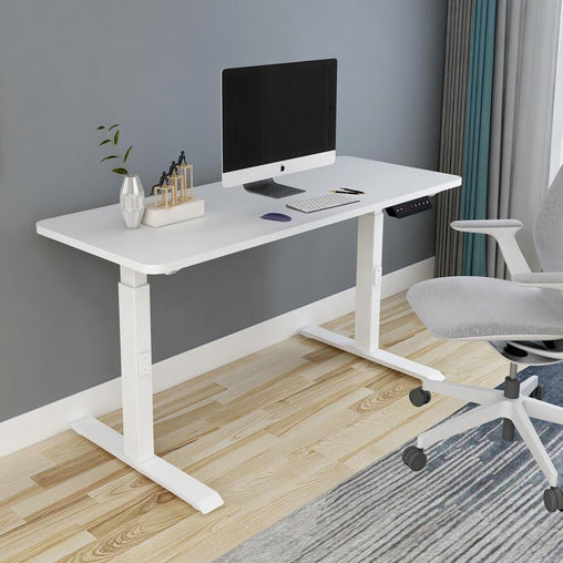 120cm Standing Desk Height Adjustable Sit White Stand Motorised Dual Motors Frame White  Top - ozily