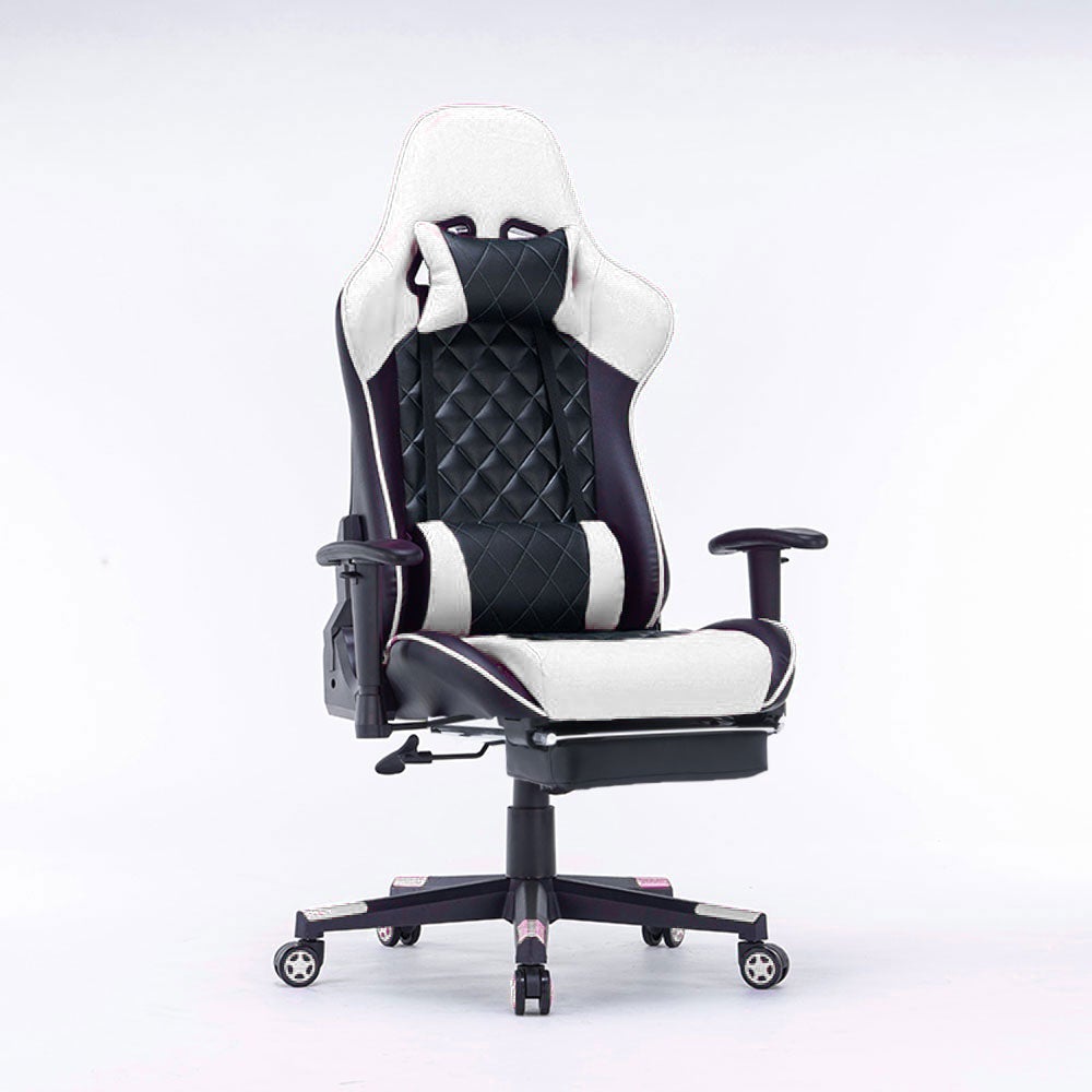 Gaming Chair Ergonomic Racing chair 165° Reclining Gaming Seat 3D Armrest Footrest Black White - ozily