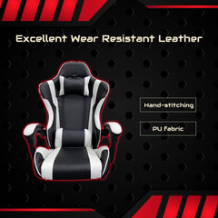Gaming Chair Office Computer Seating Racing PU Executive Racer Recliner Large Black Red - ozily