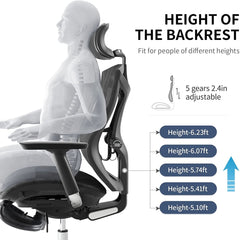 Sihoo Ergonomic Office Chair V1 4D Adjustable High-Back Breathable With Footrest And Lumbar Support Grey - ozily