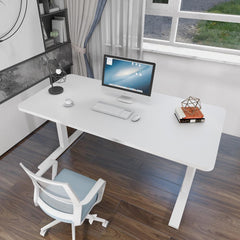 140cm Standing Desk Height Adjustable Sit Stand Motorised Black Single Motor Frame White Top - ozily