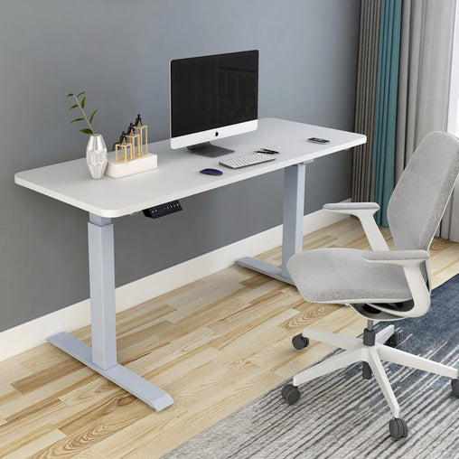 140cm Standing Desk Height Adjustable Sit Stand Motorised Grey Single Motor Frame White Top - ozily