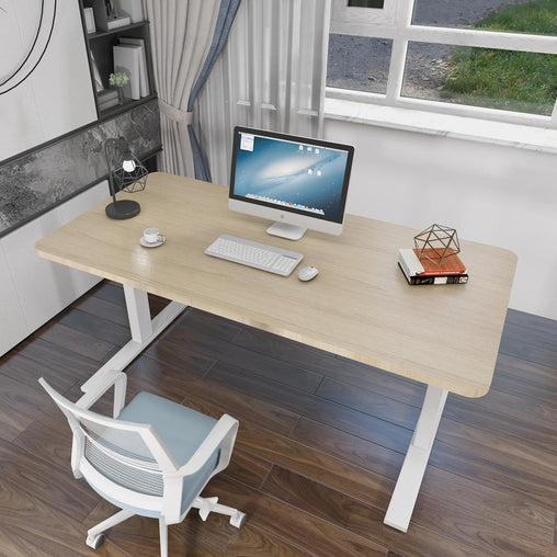 140cm Standing Desk Height Adjustable Sit Stand Motorised White Single Motor Frame Maple Top - ozily