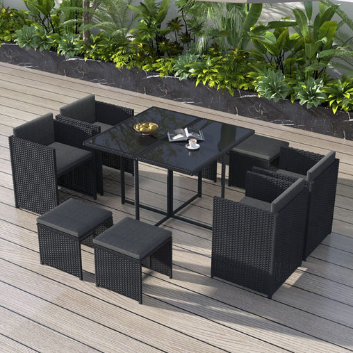 Horrocks 8 Seater Outdoor Dining Set-Black - ozily