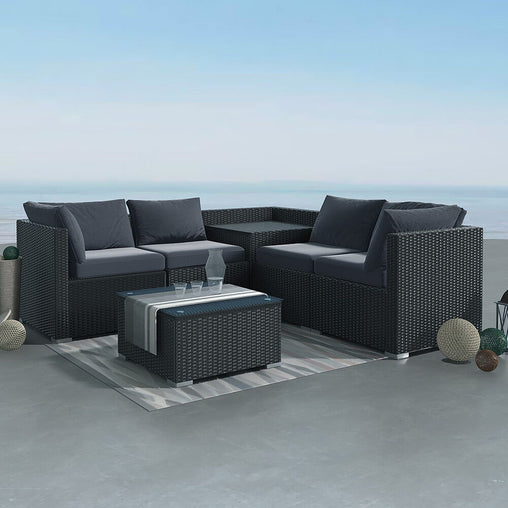 6PCS Outdoor Modular Lounge Sofa Coogee - Black - ozily