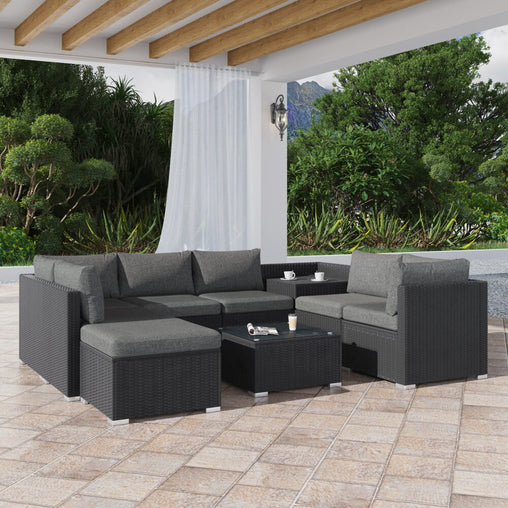 Large Modular Outdoor Ottoman Lounge Set in Black - ozily
