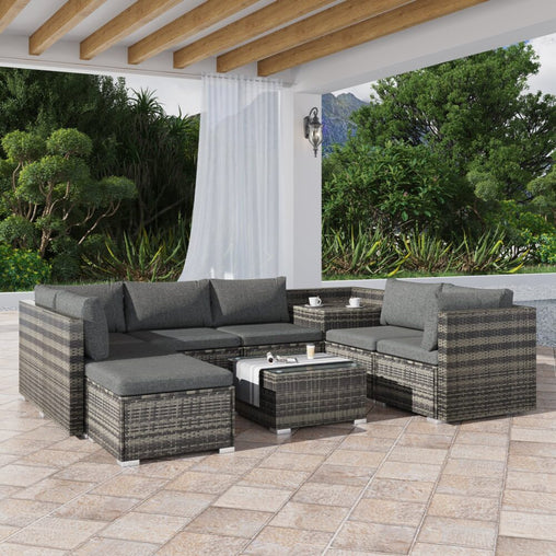 Large Modular Outdoor Ottoman Lounge Set in Grey - ozily