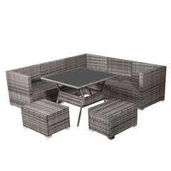 8PC Outdoor Dining Set Wicker Table & Chairs-Grey - ozily