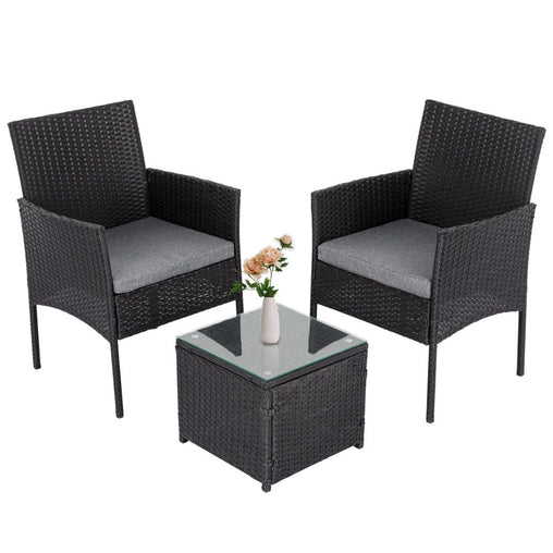 3PC Outdoor Table and Chairs Set &#8211; Black - ozily