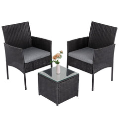 3PC Outdoor Table and Chairs Set – Black - ozily
