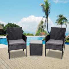 3PC Outdoor Table and Chairs Set – Black - ozily