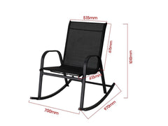 Rocking Chair High Back Rocker Chairs Steel Metal Textilene Fabric-Black - ozily