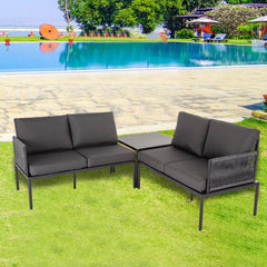 Eden 4-Seater Outdoor Lounge Set with Coffee Table in Black-Stylish Textile and Rope Design - ozily