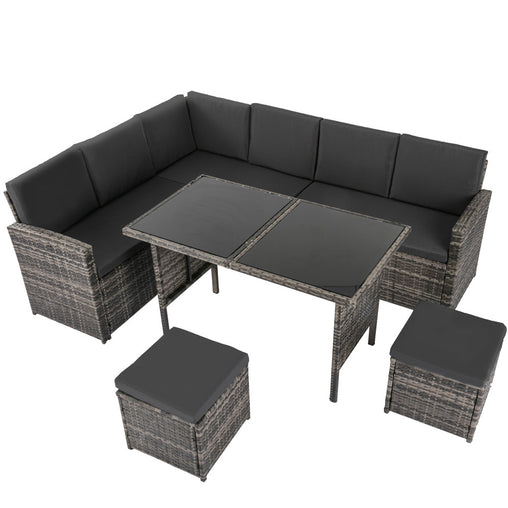 Ella 8-Seater Modular Outdoor Garden Lounge and Dining Set with Table and Stools in Dark Grey Weave - ozily