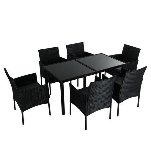 Outdoor Minimalist Black Wicker 6-Seater Dining Set - ozily