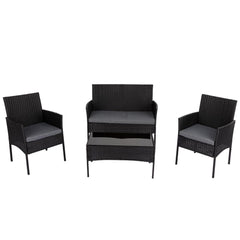 4 Seater Wicker Outdoor Lounge Set - Black - ozily