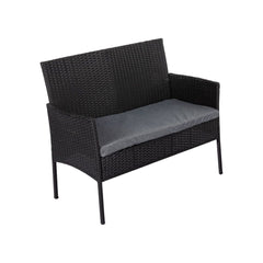 4 Seater Wicker Outdoor Lounge Set - Black - ozily