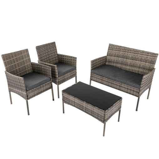 4 Seater Wicker Outdoor Lounge Set - Mixed Grey - ozily