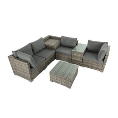 7PC Outdoor Wicker Lounge with Storage Corner (Grey) - ozily