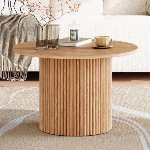 Luxe Ribbed Round Coffee Table Wooden - ozily