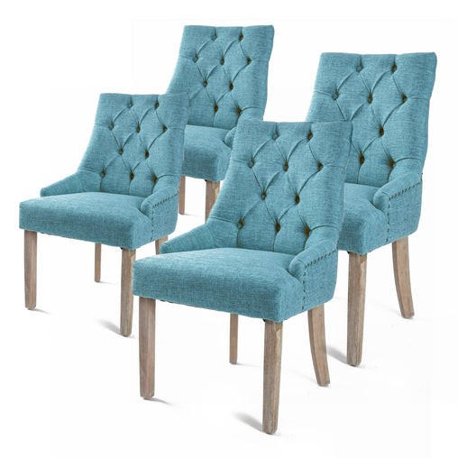 La Bella 4 Set Blue French Provincial Dining Chair Amour Oak Leg - ozily