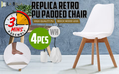 La Bella 4 Set White Retro Dining Cafe Chair Padded Seat - ozily
