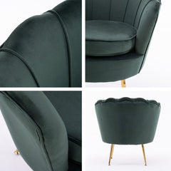 La Bella Shell Scallop Green Armchair Accent Chair Velvet + Round Ottoman Footstool - ozily