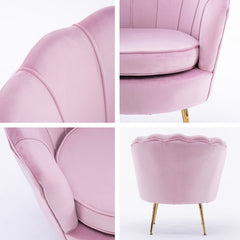 La Bella Shell Scallop Pink Armchair Accent Chair Velvet + Round Ottoman Footstool - ozily