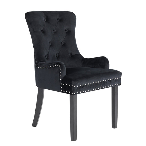 La Bella Black French Provincial Dining Chair Ring Studded Lisse Velvet Rubberwood - ozily