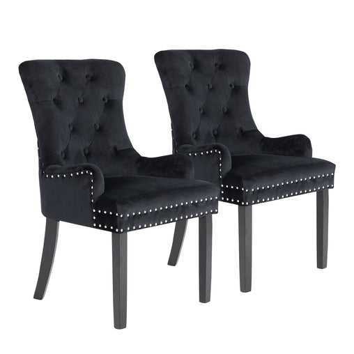 La Bella 2 Set Black French Provincial Dining Chair Ring Studded Lisse Velvet Rubberwood - ozily