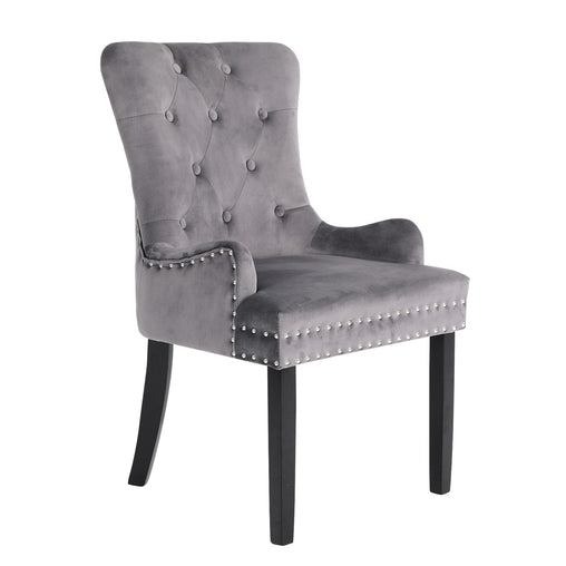 La Bella Grey French Provincial Dining Chair Ring Studded Lisse Velvet Rubberwood - ozily