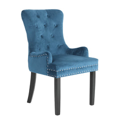 La Bella Navy Blue French Provincial Dining Chair Ring Studded Lisse Velvet Rubberwood - ozily