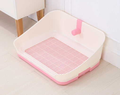 Medium Portable Dog Potty Training Tray Pet Puppy Toilet Trays Loo Pad Mat With Wall Pink - ozily