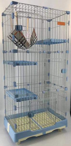 146 cm Blue Pet 4 Level Cat Cage House With Litter Tray & Wheel 72x47x146 cm - ozily
