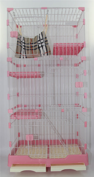 146 cm Pink Pet 4 Level Cat Cage House With Litter Tray & Wheel 72x47x146 cm - ozily