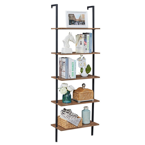 YES4HOMES Industrial Ladder Shelf Wood Wall-Mounted Bookcase Storage Rack Shelves Display - ozily