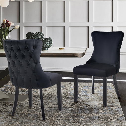 Paris Black Velvet and black Rubberwood Upholstered Dining Chairs Tufted Back -Set of 2 - ozily