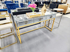 Athens Mirrored Bed Console Table -Gold - ozily